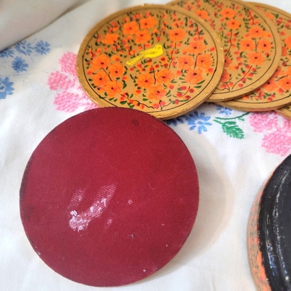 4/$26 Boho Wooden Painted Coaster Set with Box - Picture 8 of 8